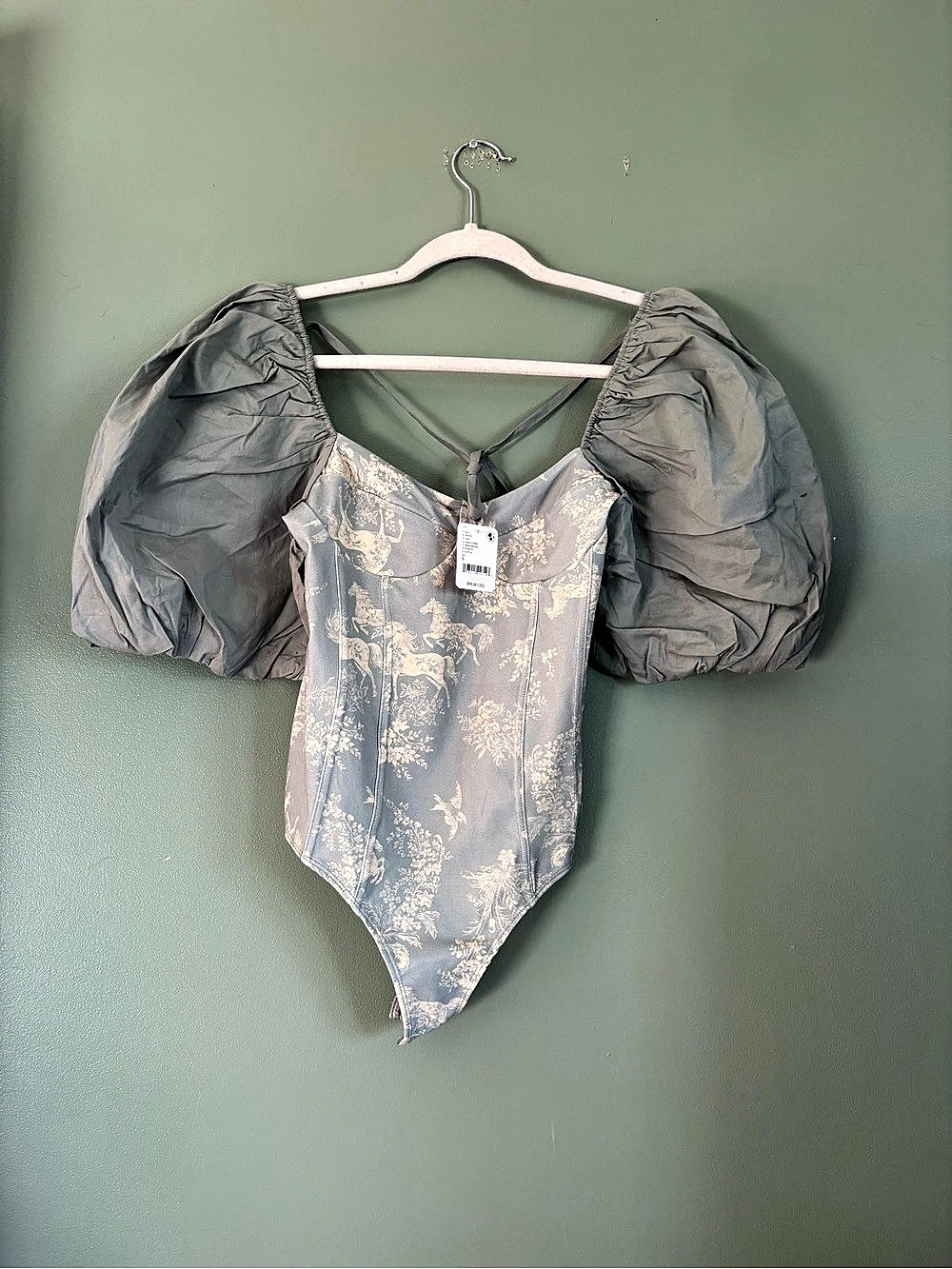 Free People Prairie Rose Bodysuit Floral Puff Sleeve Size Small